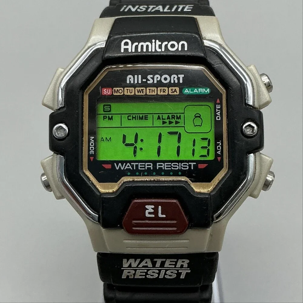Armitron All-Sport Instalite Mens Watch 40mm Green Digital Alarm Rubber Strap